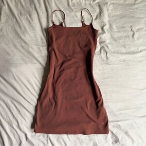 Abercrombie & Fitch Ribbed Slip Dress in Rust Brown